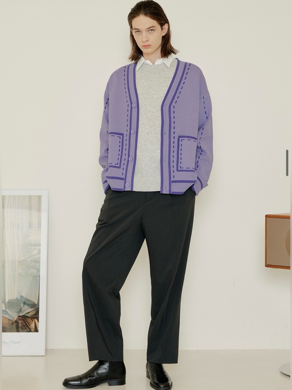 General Idea Purple Stitch Pocket Cardigan - Oversized Unisex S⁠